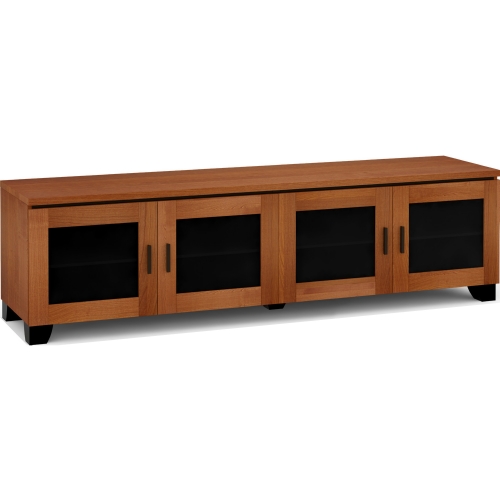Elba 247 85" TV Cabinet in American Cherry with Smoked Glass Door Inserts
